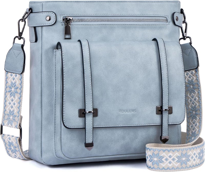 Roulens Crossbody Bags for Women,Multi Pocket Crossbody Purses Vegan Leather Shoulder Handbags Travel Purse Adjustable Strap - Image 1
